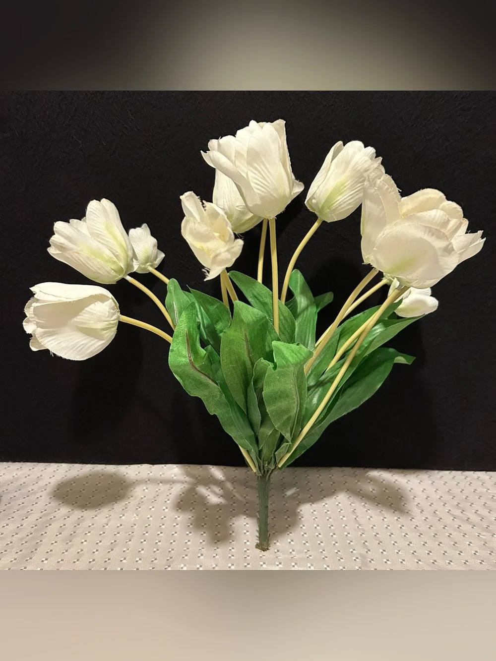 White Yellow And Green Striped Ceramic Watering Can Vase With Faux Tulips